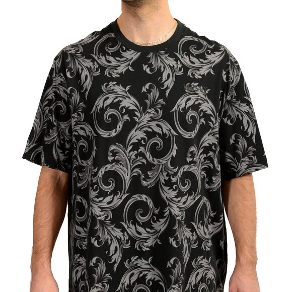 Versace Men's Black Barocco Logo Print Short Sleeve T-Shirt US XL IT 54 - Picture 1 of 6